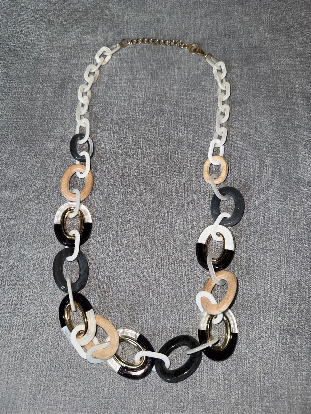 Rush By Denis and Charles Chunky  Link Necklace - White, Black & Gold Accent